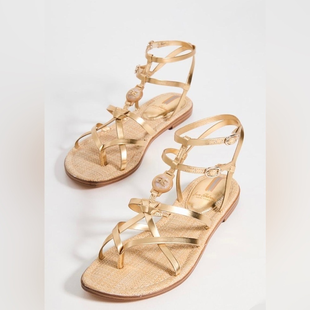 Sam Edelman Gwen Gold Metallic Caged Thong Strappy Gladiator Sandals NWT